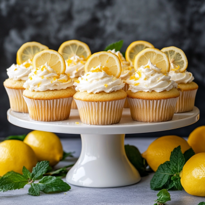 Zitronen-Cupcakes Rezept - auf Tortenplatte